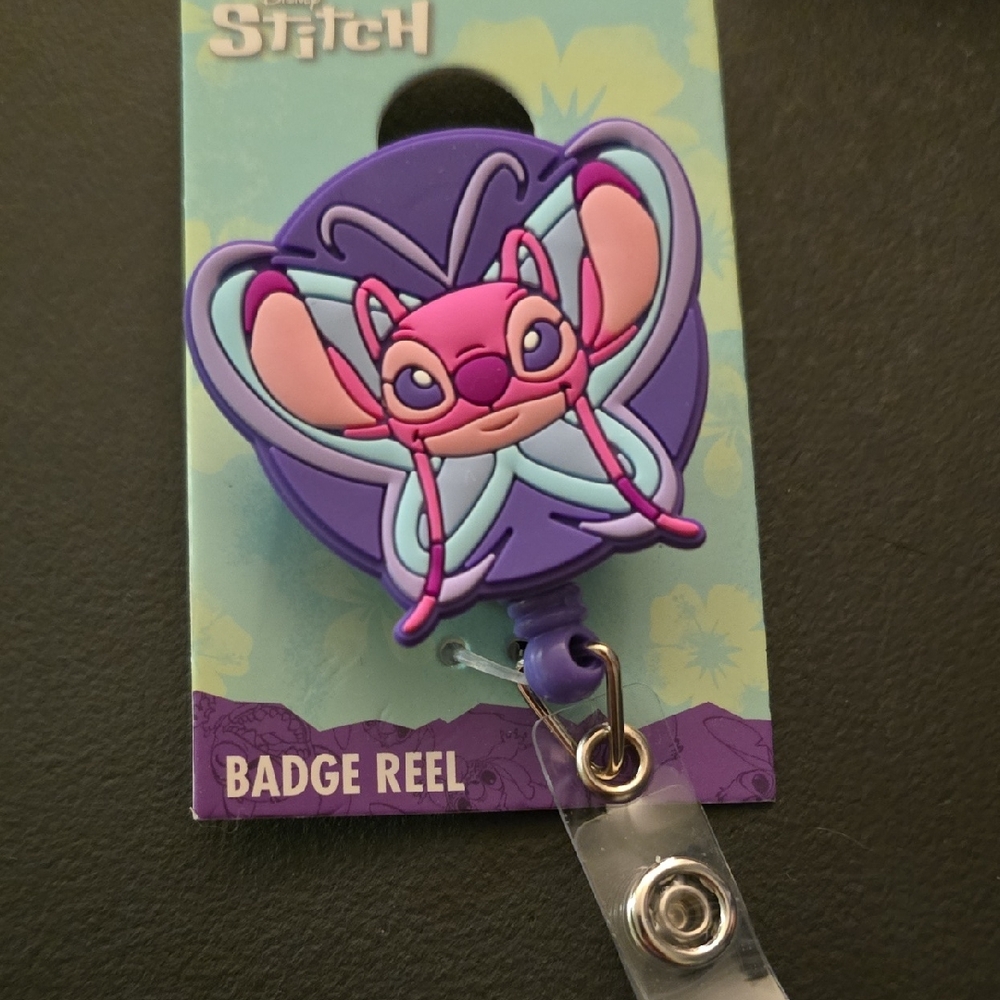 Stitch Badge Reel with Pink and Purple Design